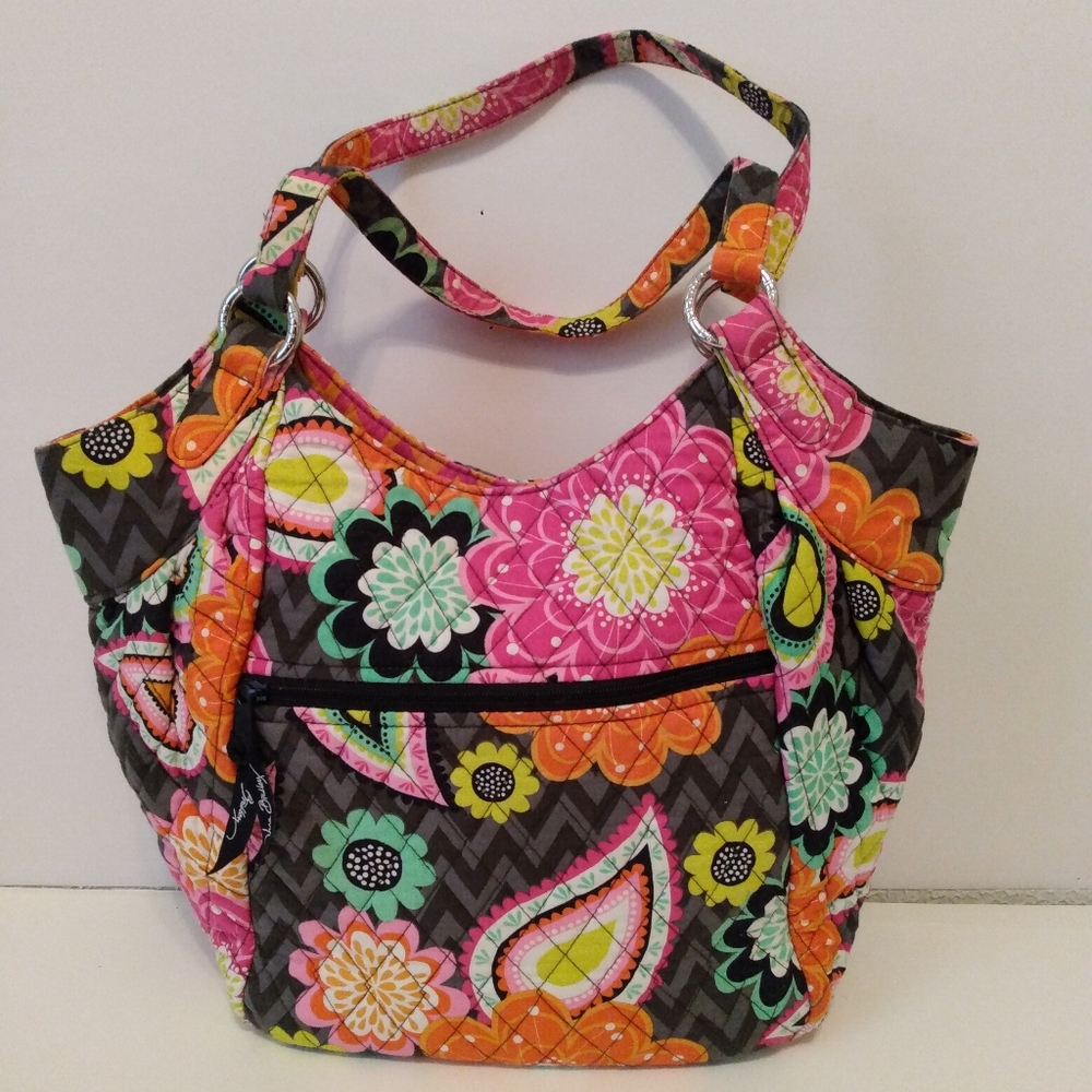 Vera Bradley Floral Print Quilted Fabric Mag Snap Double Handle Shoulder Bag
